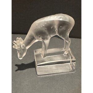 Lalique France Crystal Spotted Feeding Deer Art Glass Figurine Frosted 3"
